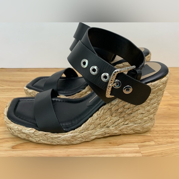 NWT Dolce Vita 8 Aldona‎ Wedge Strappy Black Espadrille Sandals - Picture 1 of 6